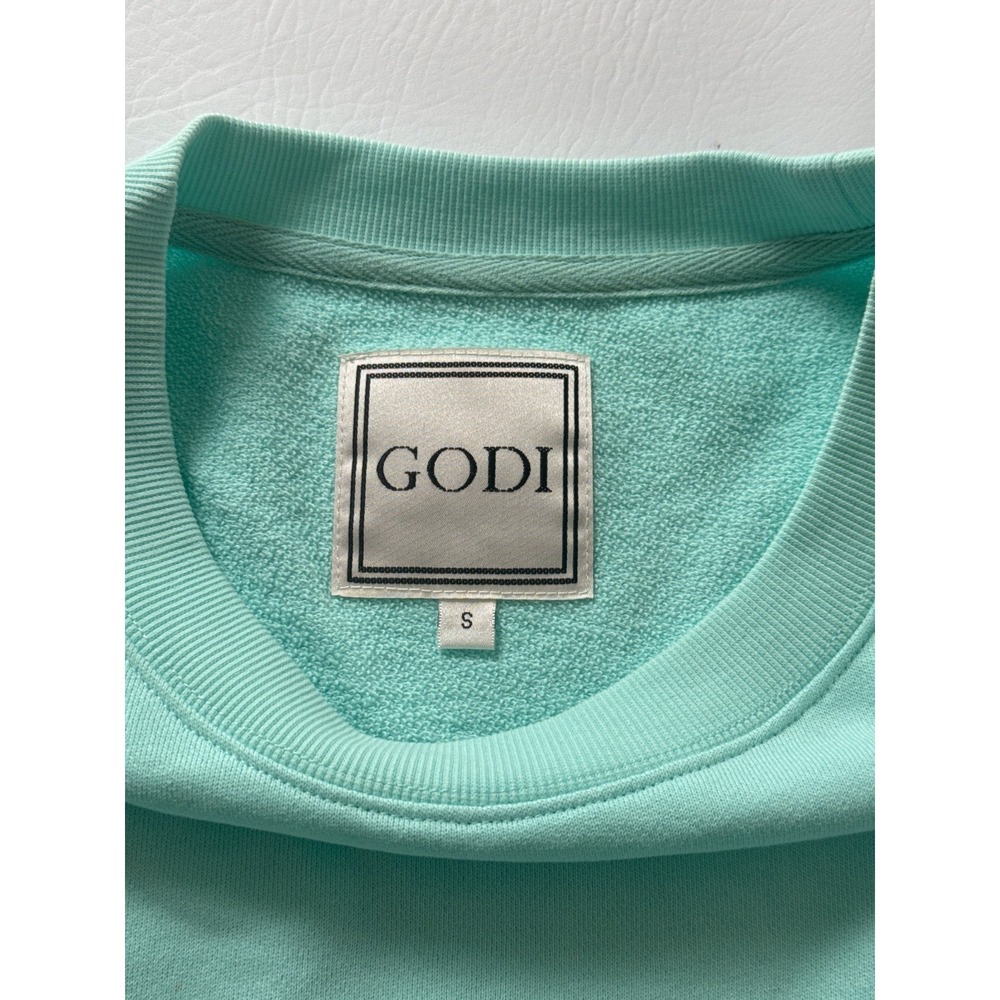 GODI Mens Short Sleeve French Terry Sweatshirt Mint Green Crew Neck Small 00497